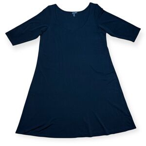 Eileen Fisher 100% Silk Semi-sheer 3/4 Sleeve Dress In Black Sz M